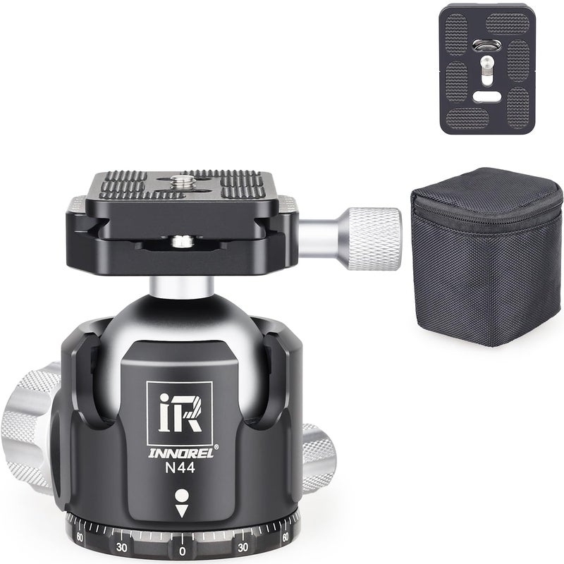 Innorel Low Profile Tripod Ball Head-INNOREL N44,Panoramic CNC Metal Camera Tripod Ball Head with Two 1/4" Screw Arca Swiss Quick Release Plates for Tripod,Monopod,DSLR,Camcorder,Max Load 55lbs/25kg - Image 1